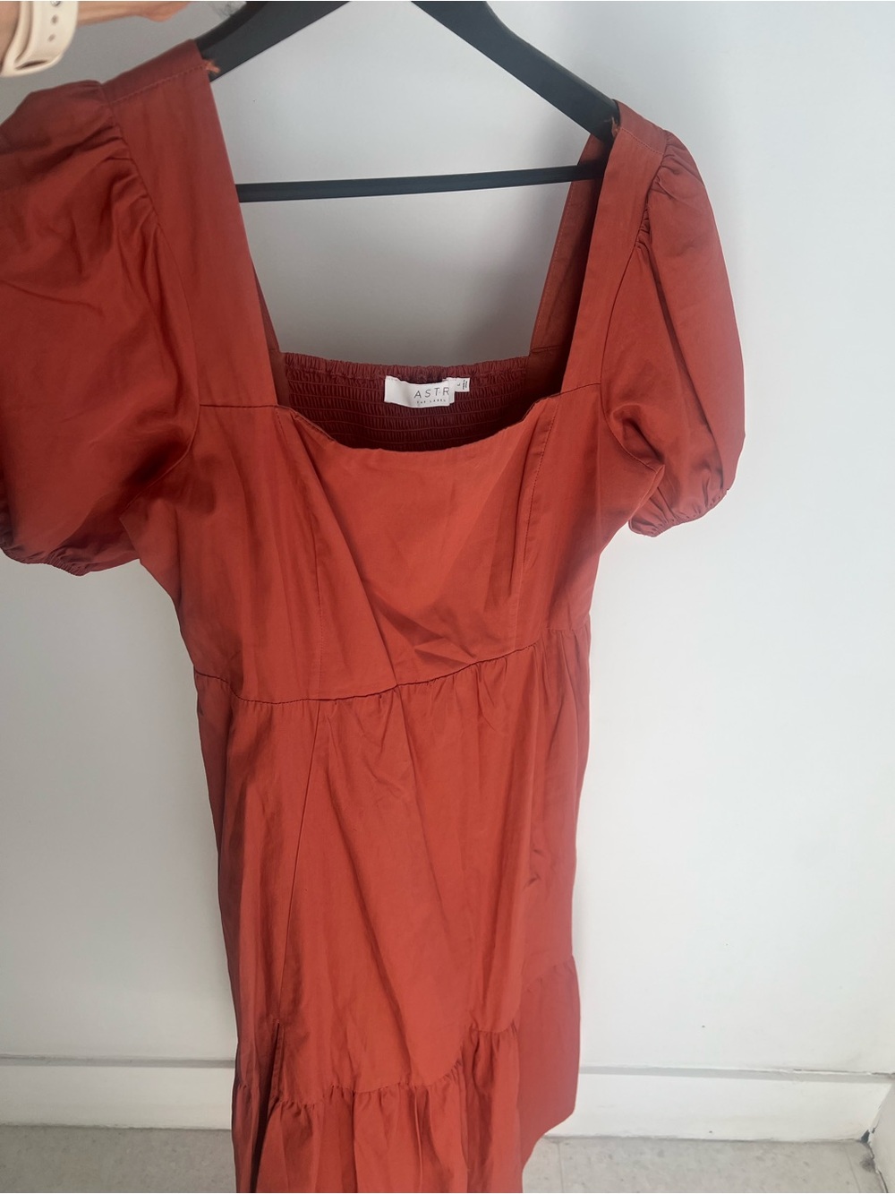 Astr Burnt Orange Square-Neck Tiered Midi Dress